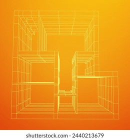 Edificio de arquitectura. Plano de la casa moderna. Ilustración vectorial de malla de polietileno baja.
