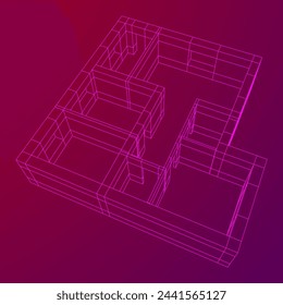 Edificio de arquitectura. Plano de la casa moderna. Ilustración vectorial de malla de polietileno baja.