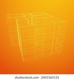 Architecture building. Modern house plan. Wireframe low poly mesh vector illustration.