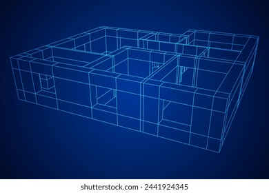 Architecture building. Modern house plan. Wireframe low poly mesh vector illustration.