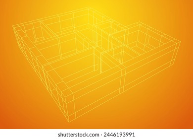 Edificio de arquitectura. Plan de casa moderna. Ilustración vectorial de malla de polietileno baja del alambre.