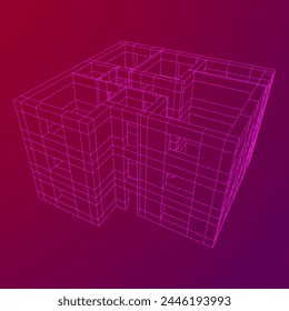 Architecture building. Modern house plan. Wireframe low poly mesh vector illustration.