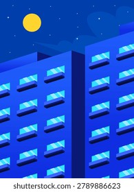 Architecture building in Nighcities Moon in back