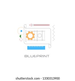 architecture building project design development blueprint concept line style white background
