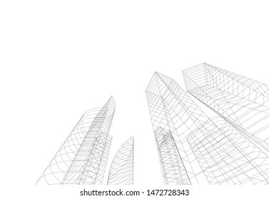 architecture building sketch 3d illustration