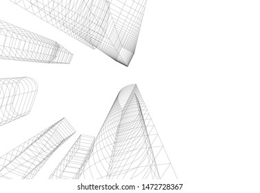 architecture building sketch 3d illustration