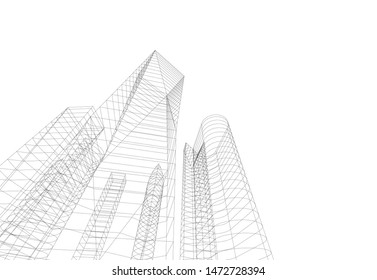 architecture building sketch 3d illustration