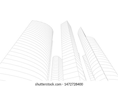 architecture building sketch 3d illustration