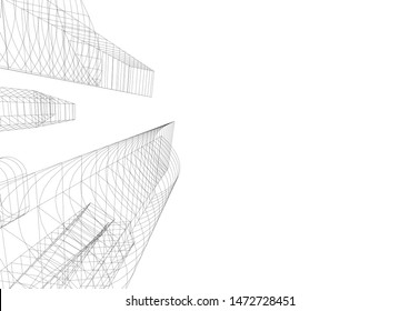 architecture building sketch 3d illustration