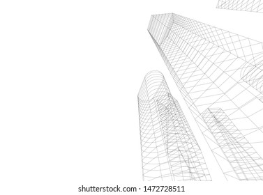 architecture building sketch 3d illustration