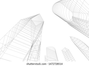 architecture building sketch 3d illustration