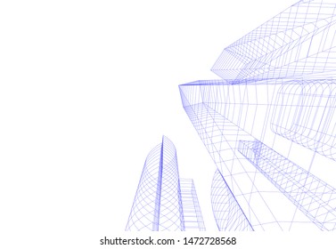 architecture building sketch 3d illustration