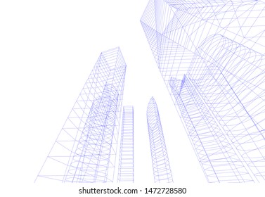 architecture building sketch 3d illustration