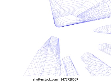 architecture building sketch 3d illustration