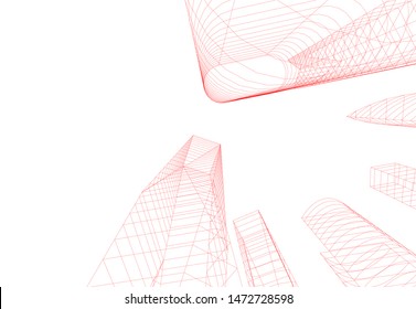 architecture building sketch 3d illustration