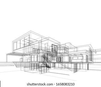 architecture building sketch 3d illustration