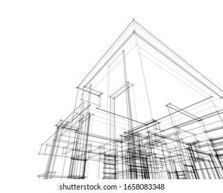 architecture building sketch 3d illustration