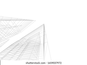 architecture building sketch 3d illustration