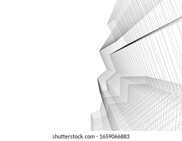 architecture building sketch 3d illustration