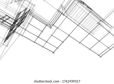 architecture building sketch  3d illustration
