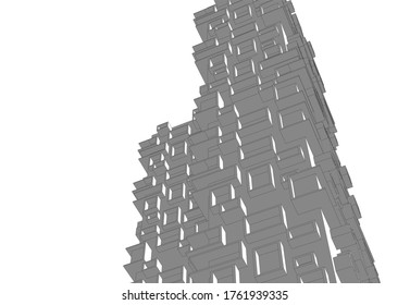 architecture building sketch  3d illustration