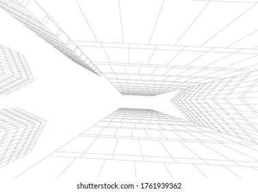 architecture building sketch  3d illustration