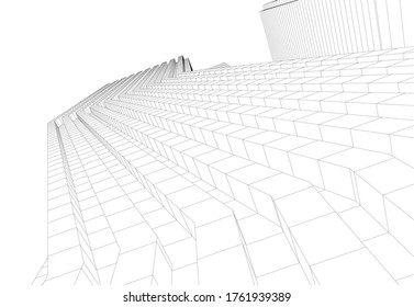 architecture building sketch  3d illustration
