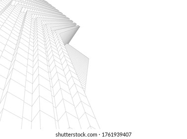 architecture building sketch  3d illustration