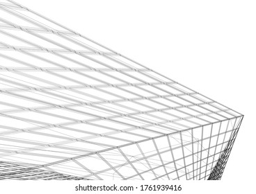 architecture building sketch  3d illustration