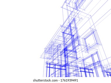 architecture building sketch  3d illustration