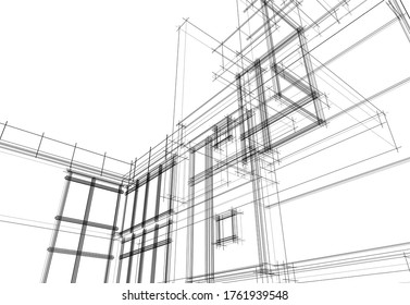 architecture building sketch  3d illustration