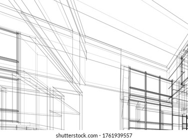 architecture building sketch  3d illustration