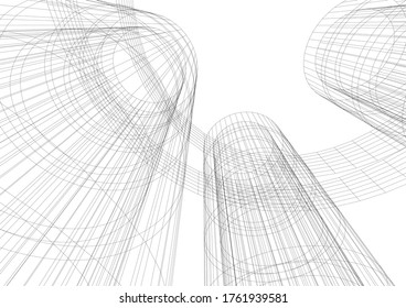 architecture building sketch  3d illustration