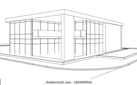 architecture building sketch 3d illustration