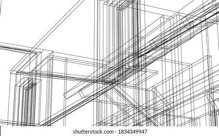architecture building sketch 3d illustration