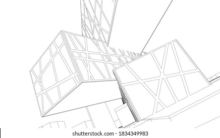 architecture building sketch 3d illustration