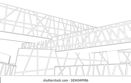 dibujo de construcción de arquitectura ilustración 3d