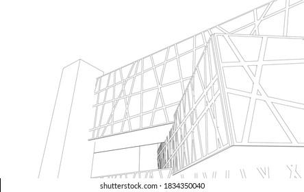 architecture building sketch 3d illustration