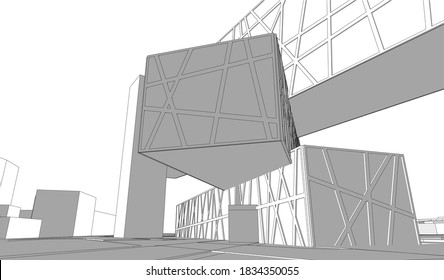 architecture building sketch 3d illustration