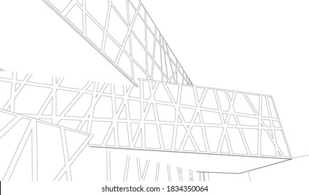 architecture building sketch 3d illustration