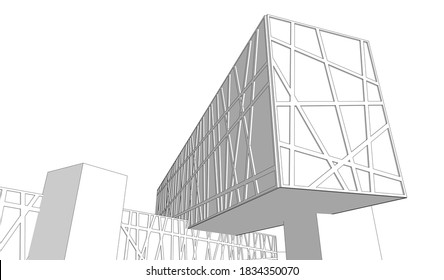 architecture building sketch 3d illustration