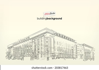 Architecture of building. Sketch. Drawing of building.City. Space for text (EPS10 Vector)