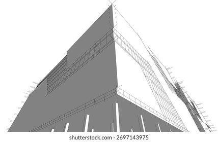 Ilustración vectorial de boceto de edificio de arquitectura