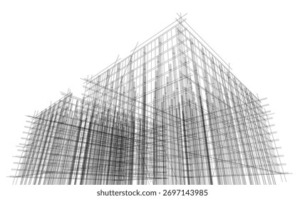 Ilustración vectorial de boceto de edificio de arquitectura