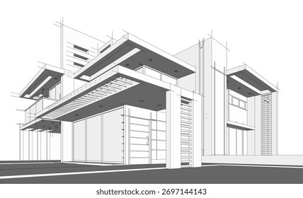 Ilustración vectorial de boceto de edificio de arquitectura