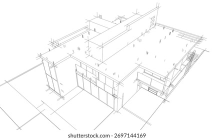 Ilustración vectorial de boceto de edificio de arquitectura