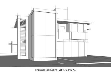 Ilustración vectorial de boceto de edificio de arquitectura
