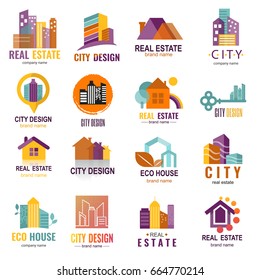 Architecture building skyscraper construction builder developer agency logo badge real estate company vector illustration