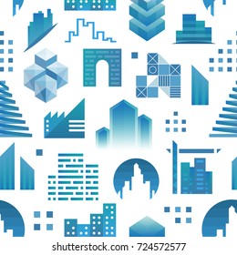 Architecture building skyscraper construction builder developer seamless pattern background real estate vector illustration
