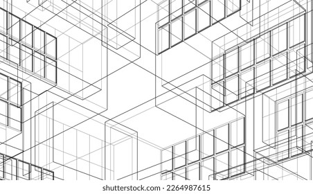 Architecture building vector 3d drawing
